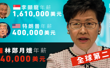 林郑月娥年薪64万美元,比美国总统川普高出24万!