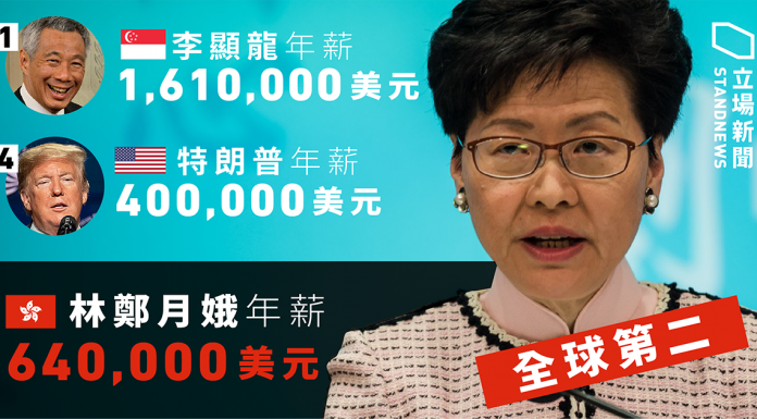 林郑月娥年薪64万美元,比美国总统川普高出24万!
