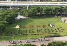 台灣聲援香港! 300人排字”FREE HONG KONG”