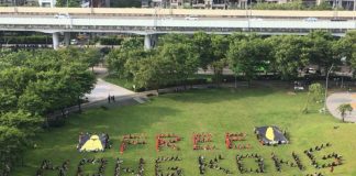 台灣聲援香港! 300人排字”FREE HONG KONG”