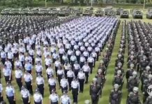 场面壮观可比当年皇军进入南京城,818大游行前夕大陆武警公安联合演练