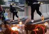 港警“执法犯法” 举例6:港警扮黑衣示威者扔汽油弹嫁祸于人,然后跟着穿制服的警察一起去抓捕示威者!