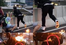 港警“执法犯法” 举例6:港警扮黑衣示威者扔汽油弹嫁祸于人,然后跟着穿制服的警察一起去抓捕示威者!