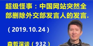 江森哲:四中全会前的超级怪事:中国网站突然全部删除昨天外交部发言人关于香港林郑月娥的发言.