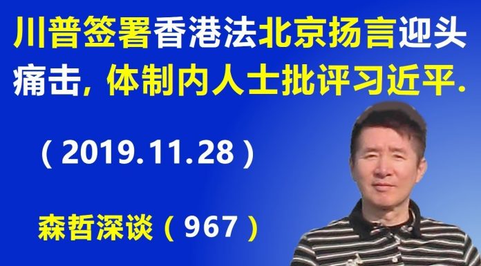 江森哲:川普签署《香港法》北京扬言“迎头痛击”,体制内人士大胆批评习近平.