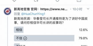 新高地民调:近80%推特网友对华春莹的言论表示不信任
