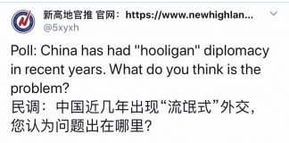 民调:84%的网友认为,中国近几年出现“流氓式”外交都是因为习近平的外交思想出了问题