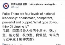 民调:近94%的网友认为习近平是权力型与傀儡型的混合体;还有网友留言称:用魔鬼型和智障型更贴切