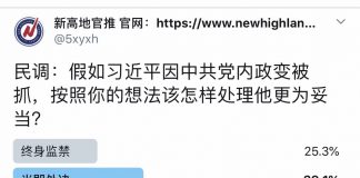 民调:假如习近平因中共党内政变被抓,39.%的网友希望他被当即处决;25.%希望他被终身监禁;26.%希望让他做个平民;9%希望逼他自杀。